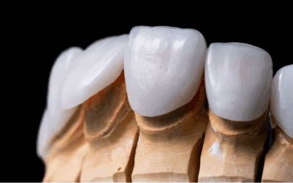 Ceramic dental crown treatment, appearance of the teeth on the model