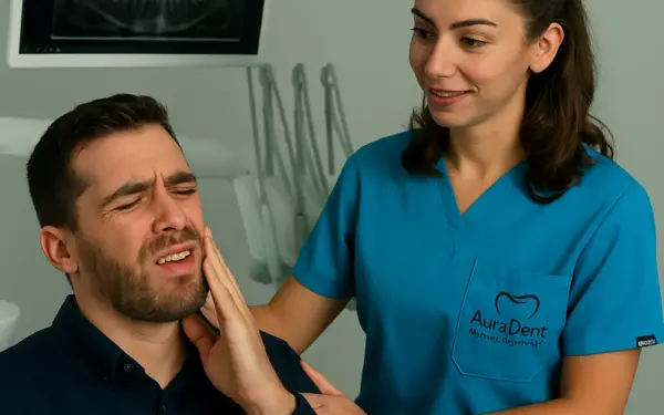 AuraDent, Emergency Dentistry Service in Northern Cyprus. Painful patient is being treated.