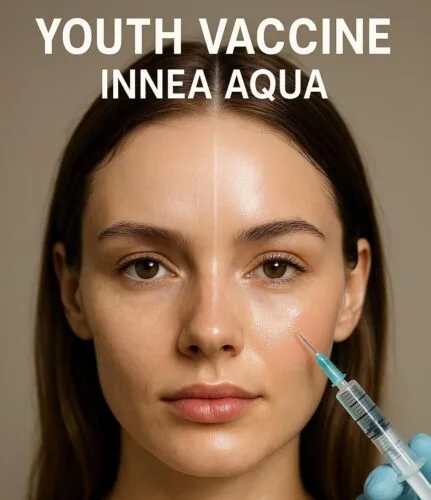 Kıbrıs'ta Innea Aqua! Innea Aqua Gençlik aşısı sonrası hastanın yüzündeki dramatik değişiklik öncesi sonrası şeklinde gösterilmektedir