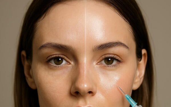Innea Aqua in North Cyprus! The dramatic change in the patient's face after the Innea Aqua Youth Vaccine is shown before and after. Right side of the face is glowing.