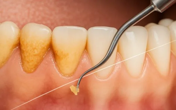 diş taşlarının ve tartarın temizlenme sürecini gösteren illüstrasyon