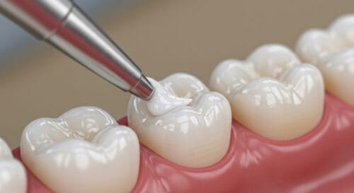 AuraDent Clinic, Nicosia, Cyprus, showing the process of cleaning and filling a decayed tooth