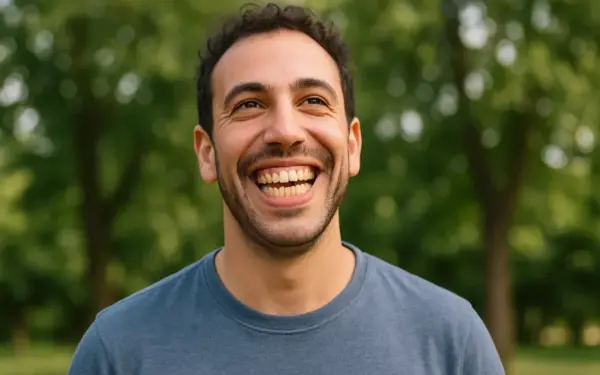 Auradent, Kıbrıs'ta Gummy Smile için gingivoplasti ve/veya botoks tedavisi. Adam gülümserken diş etleri görünüyor.
