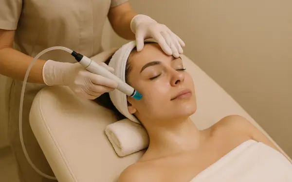 Picture shows Hydrafacial Facial Treatment for Cleansing / Moisturising / Exfoliating woman's face at AuraDent Aesthetic Clinic, Nicosia, Cyprus