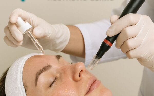 Photo illustration which shows microneedling treatment for a women patient at AuraDent