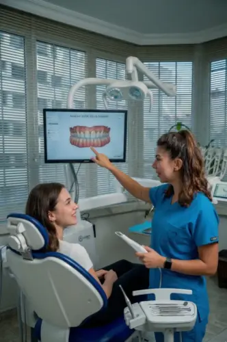 AuraDent'te hasta için gülüş simulasyonu ve mock-up çalışması yapılırken çekilmiş görsel (Dijital Gülüş Tasarımı Yolculuğu)
