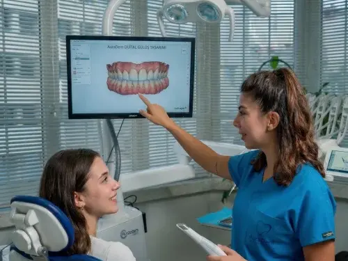 An image taken during a smile simulation and mock-up procedure for a patient at AuraDent (Digital Smile Design Journey)